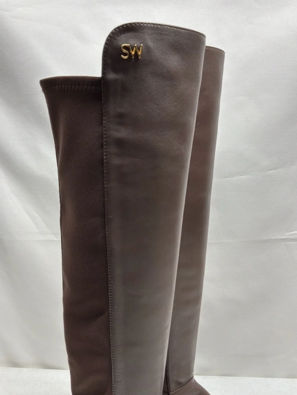 Stuart Weitzman Keelan Brown Leather and Microstretch Knee Boots Size 4.5